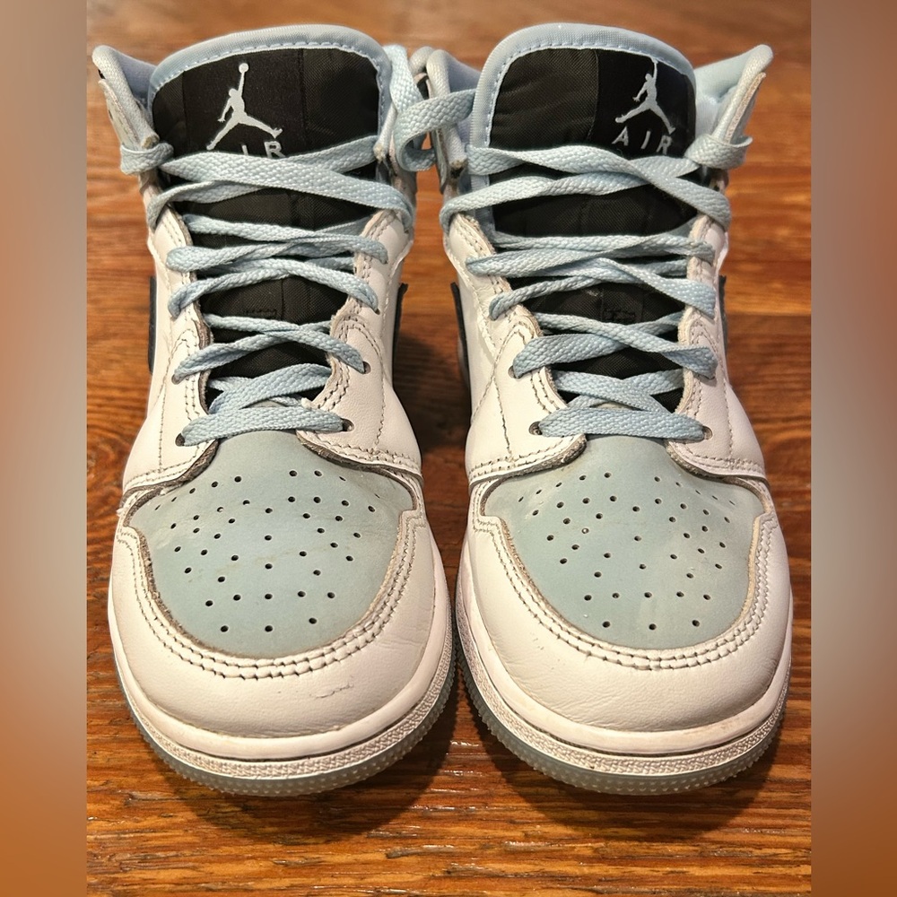 Air Jordan 1 Mid Kids Sneakers 4Y Blue White Youth Nike Basketball Shoes - Picture 7 of 9